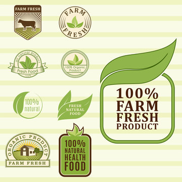 Bio farm organic eco healthy food templates and vintage vegan green color for restaurant menu or package badge vector illustration.