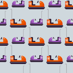 Carousels amusement attraction park cars seamless pattern side-show kids outdoor entertainment construction vector illustration.