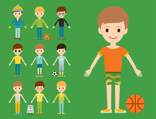 Group of young kid portrait friendship man character team happy people boy person vector illustration.