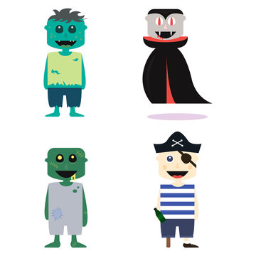 Set of vector halloween costume zombie characters