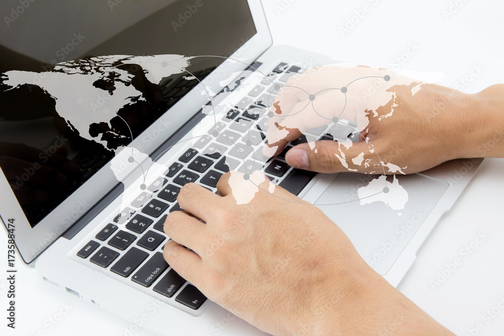 Aufkleber communication business person working on computer social media network connection concept, elements 