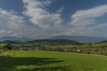 Meadow under Velky Choc hill near Jasenova village in north Slovakia in summer