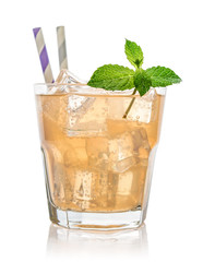 Glass of pink grapefruit soda drink