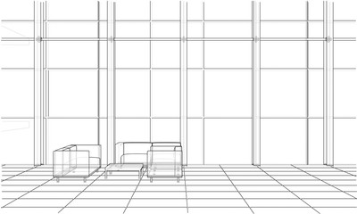 Office interior sketch. Vector