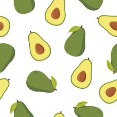 Seamless vector pattern with avocado on the white background
