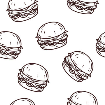 Seamless vector pattern with burger on white background