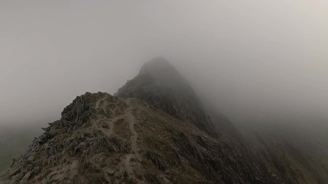 Cloudy Crib Goch ridge view.