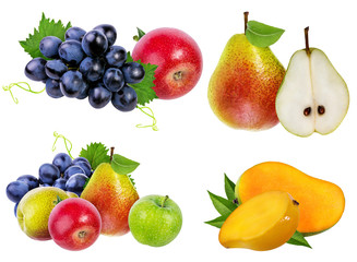 Fototapeta na wymiar apples ,mango,pears and grapes isolated on white