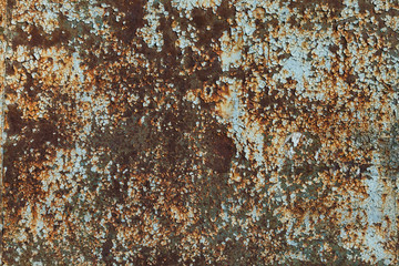 Old metal green and blue painted background with streaks of rust for creativity, textures and...