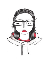 Young woman with glasses cartoon style