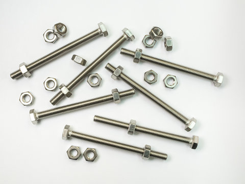 screw and nuts on white background
