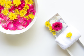 Spa Thai setting for aroma therapy with flower on the bed, relax and healthy care.  Healthy Concept