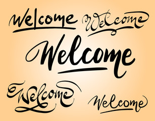 Welcome hand written typography. Good use for logotype, symbol, cover label, product, brand, poster title or any graphic design you want. Easy to use or change color
 