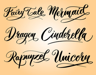 Fairy tale and mermaid hand written typography. Good use for logotype, symbol, cover label, product, brand, poster title or any graphic design you want. Easy to use or change color
 
