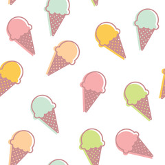 Seamless vector pattern with ice cream on the white background
