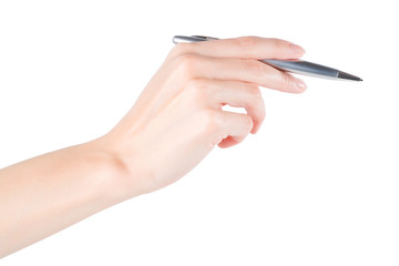 Woman hand holding pen, isolated with clipping path