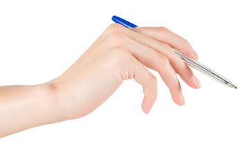 Woman hand holding pen isolated with clippinhg path