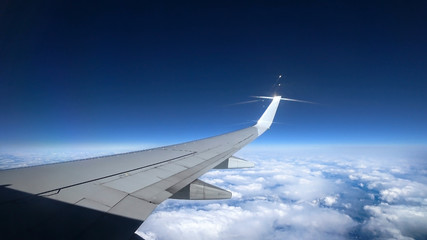 Fototapeta na wymiar view from the airplane window, ocean blue