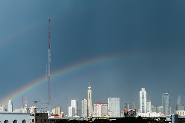 Rainbow above bangkok city, THAILAND