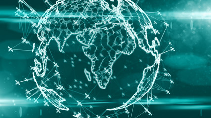 Global satellite communication orbiting Earth to relay digital signals