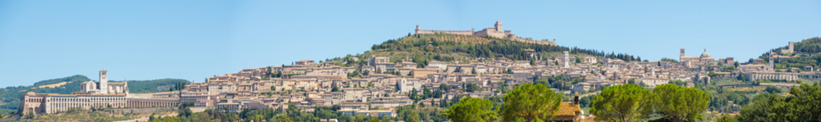 Fototapeta na wymiar Assisi, one of the most beautiful small town in Italy. Skyline of the village from the land