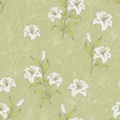 Lily flower graphic color seamless pattern sketch illustration vector