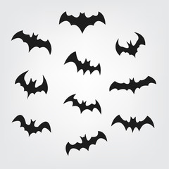 Flying bats set for Halloween. Bat Black silhouette. Printable Party, Event, and Halloween Element for Decoration.