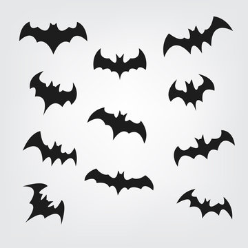 Flying bats set for Halloween. Bat Black silhouette. Printable Party, Event, and Halloween Element for Decoration.