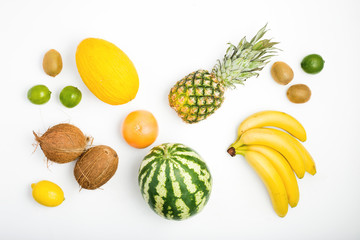 Pattern pineapple, watermelon, coconut, bananas, kiwi, lemon, grapefruit, lime, melon