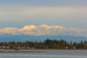 Mount Baker from Semiahmoo Bay in Washington State USA America
