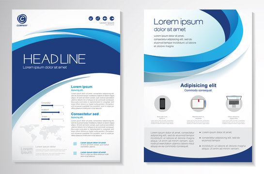 Template vector design for Brochure, Annual Report, Magazine, Poster, Corporate Presentation, Portfolio, Flyer, layout modern with  blue color size A4, Front and back, Easy to use and edit.