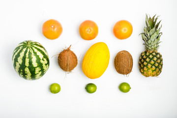 Fruit pattern of pineapple, watermelon, coconut, grapefruit, lime and melon