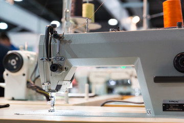 Fototapeta premium Overlock machine closeup, nobody, clothing sew