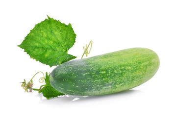 fresh cucumber with green leaves isolated on white background