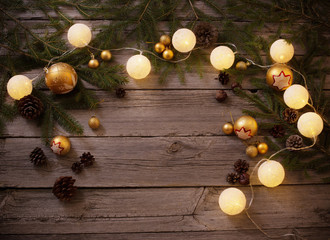Christmas decoration on old wooden background