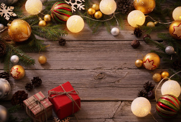 Christmas decoration on old wooden background