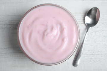 Pink yogurt in a bowl