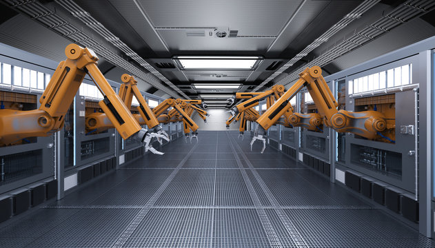 robotic machines with conveyor line