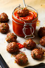 Meat bolls with sauce.style rustic.
