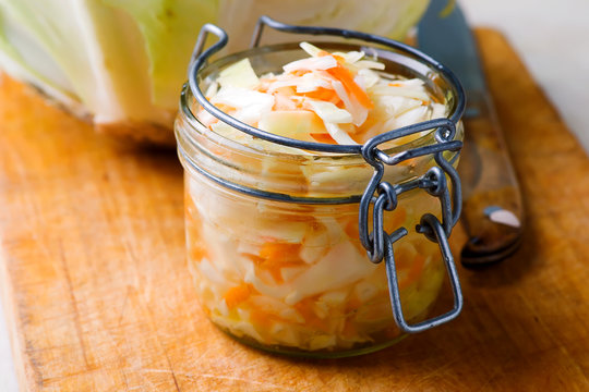 Pickled Cabbage In The Glass Jar.