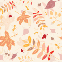 Autumn leaves seamless pattern with yellow background.