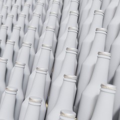 Tight Wall of white Opaque Bottles with Aluminum Caps Presented With Shallow Depth of Field