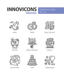 Wedding - modern vector line design icons set