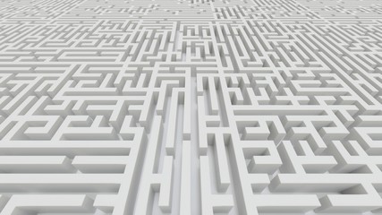 Aerial perspective on an infinite white granite maze landscape.