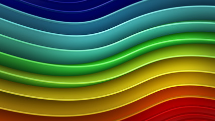 Rainbow gradient wavy curves. Abstract 3D rendering

