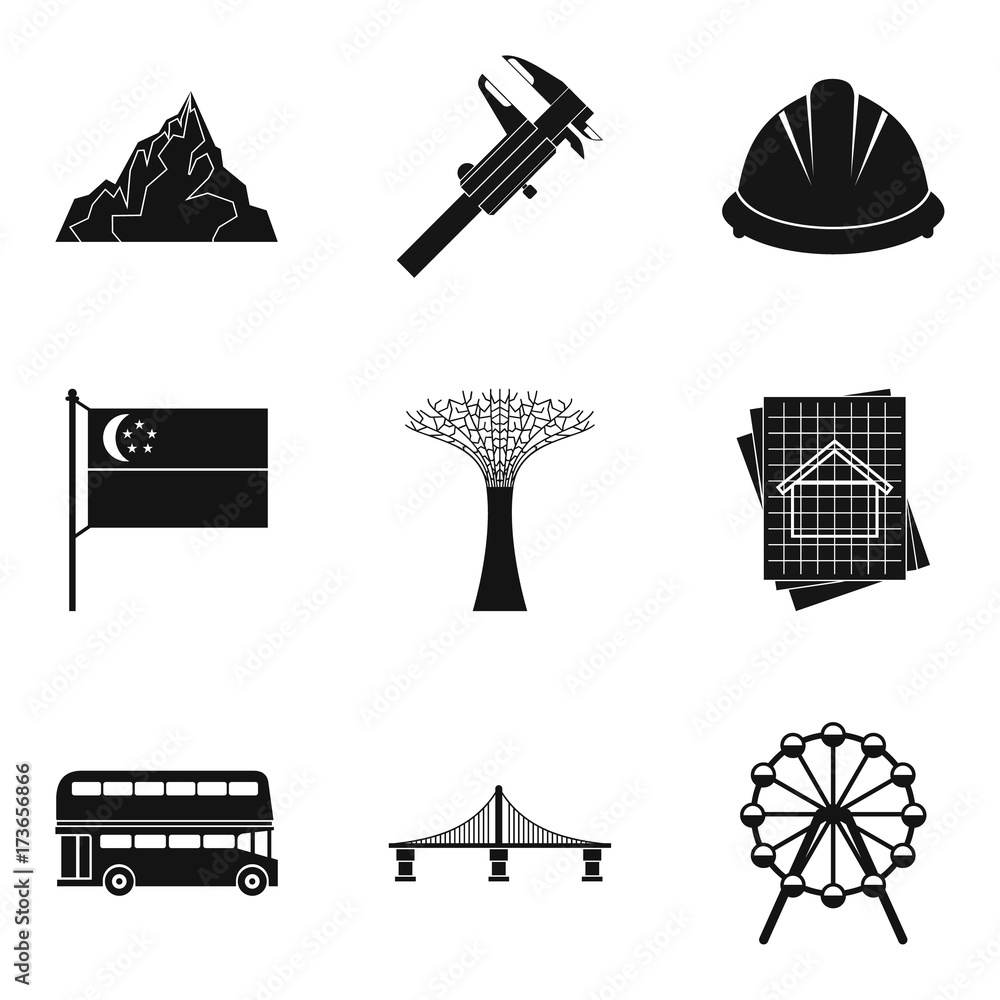 Poster engineering department icons set, simple style