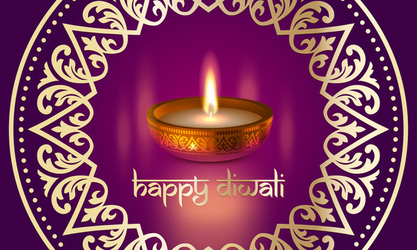 Happy Diwali gold candle light Indian festival greeting card vector design