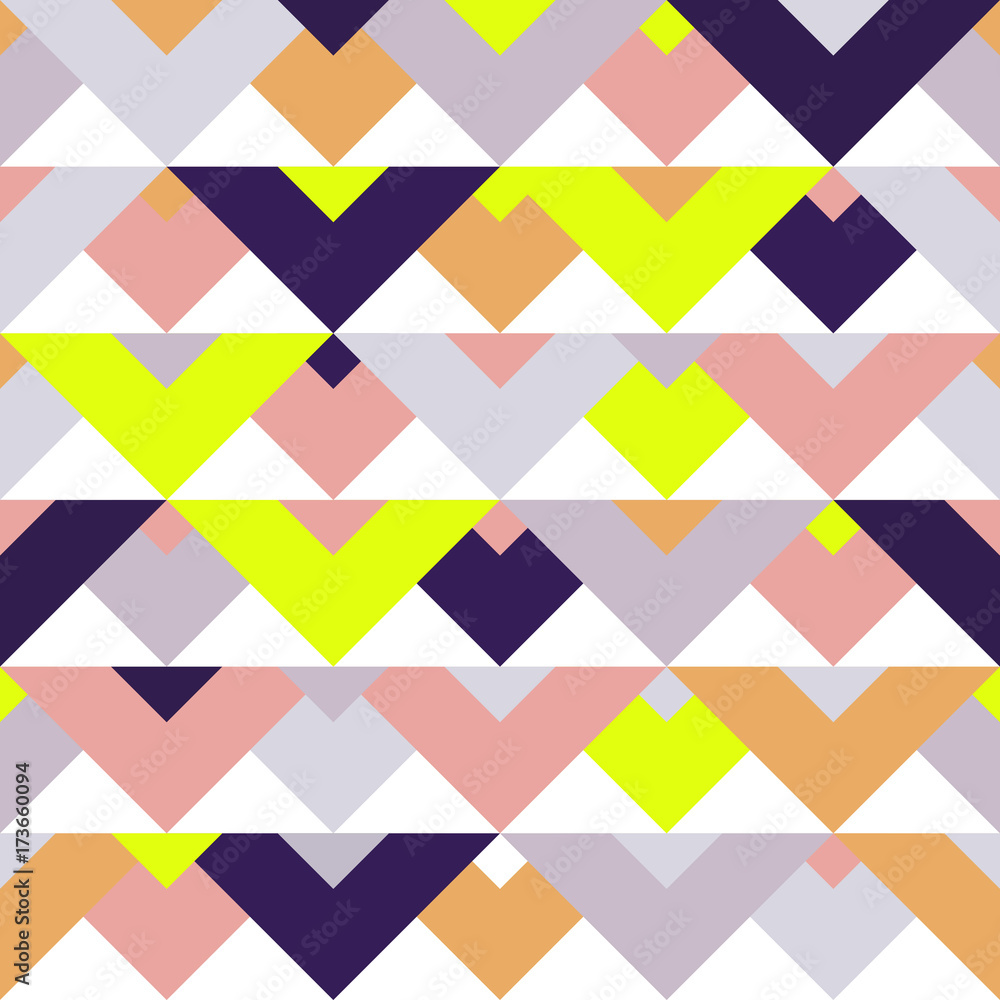 Poster Geometric abstract pattern background of seamless squares and color rhombus triangles mosaic swatch texture. Vector geometry ornament interior art design wallpaper or wrapping paper background