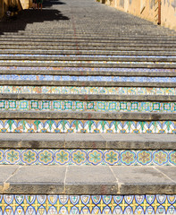 famous staircase with painted ceramic tiles in Caltagirone, sicily, italy