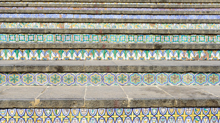 detail of the famous staircase with painted ceramic tiles in Caltagirone, sicily, italy